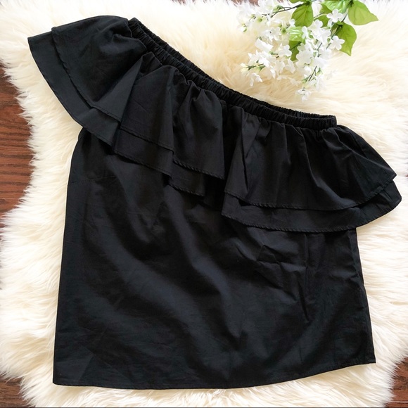 Halogen Black One Off Shoulder Ruffle Top Size S - Picture 3 of 8